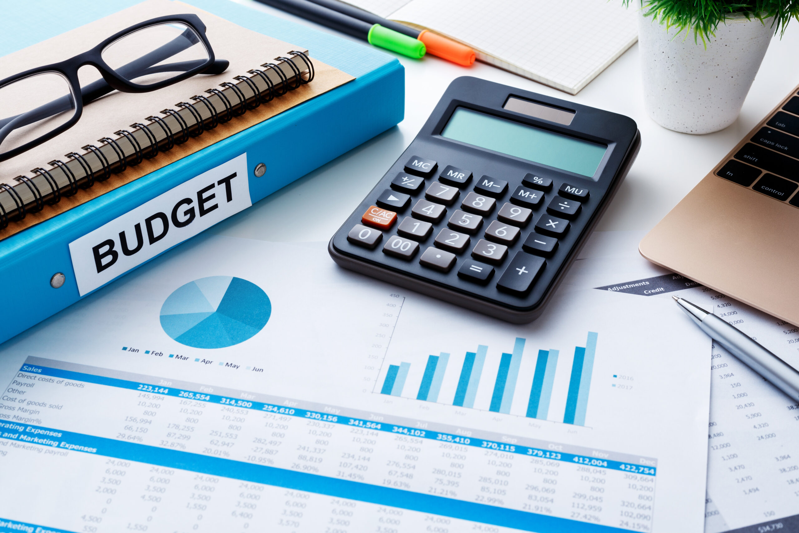 Financial and budget planning with chart report