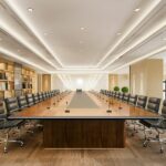 Boardroom layout in a meeting room.