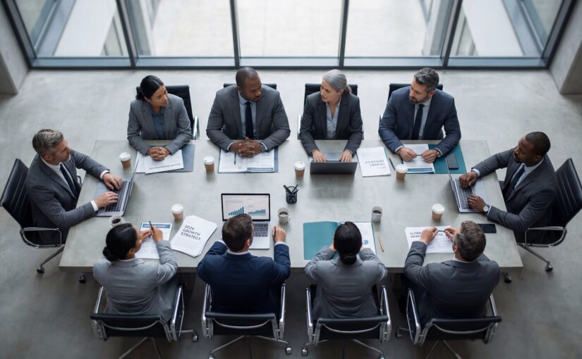 Business leaders collaborating to improve productivity and workplace performance