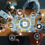 AI and the workplace with teams collaborating in a flexible professional office