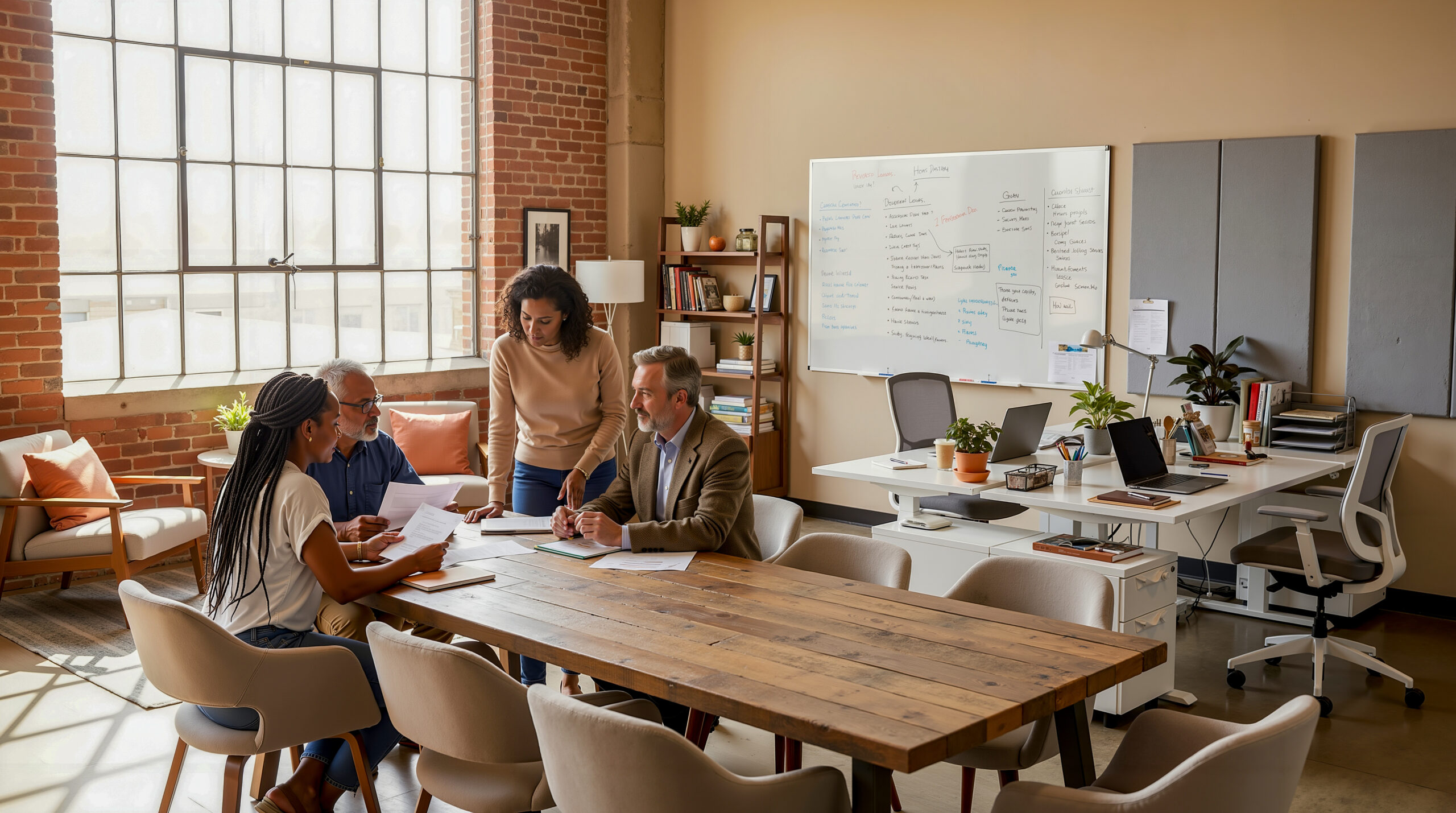 Purposeful work with professionals using flexible workspaces for different business tasks